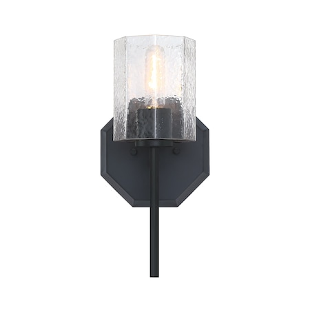 Designers Fountain Haven 7 in. 1-Light Matte Black Wall Sconce Light with Clear Rippled Glass Shade for Bathrooms D309M-WS-MB